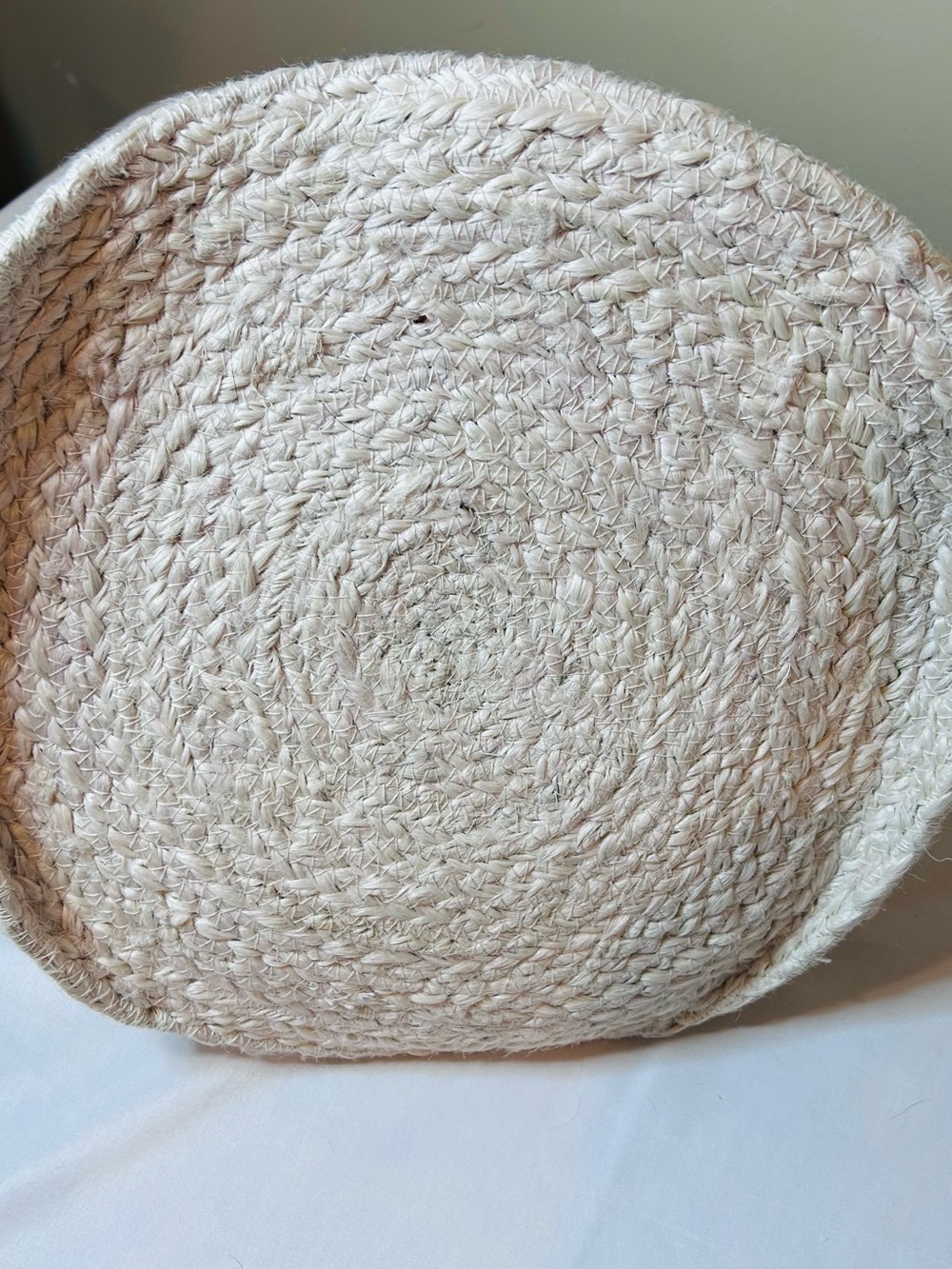 West Elm Jute Bag With Handles cream blue & yellow grid 12 Inches High NWT - Picture 5 of 6